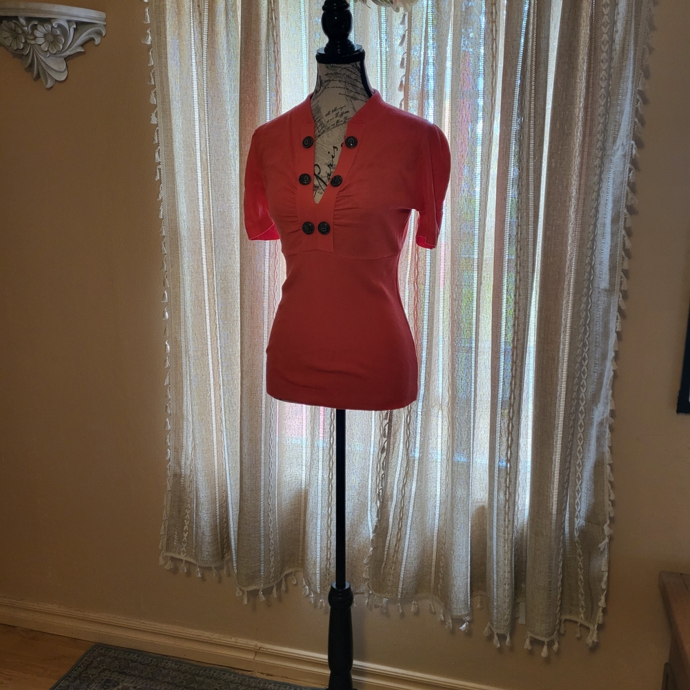 Soulmates Vibrant Coral Button-Detail Blouse